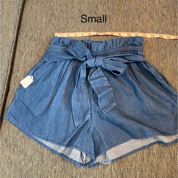 Denim blue Paperbag shorts with tie small medium large NWT New - Picture 5 of 10